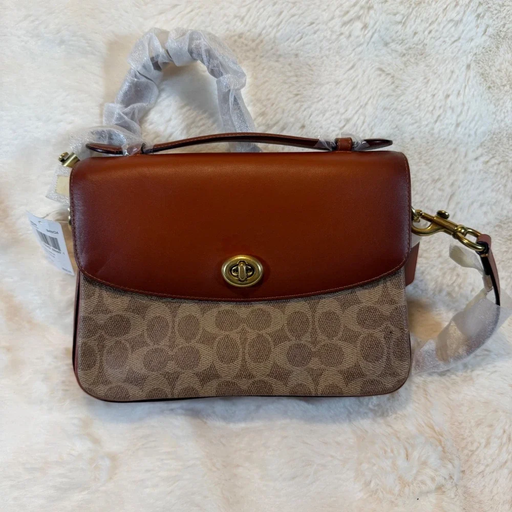 Coach Signature‎ Canvas Leather Tabby Top Handle Bag Saddle Brown Brass NWT